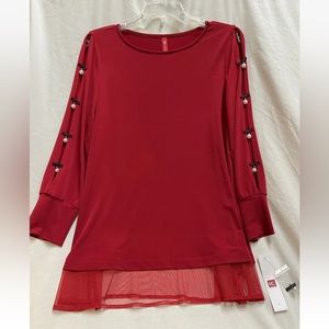 IC By Connie K Red Tunic Top W/ Pearl & Slit Arm Detail SZ Large NWT
